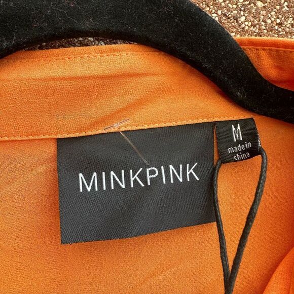 MINKPINK oversized orange button front shirt womens medium NWT - Picture 5 of 6